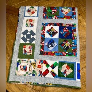 Handmade Marvel quilted blanket - approx. 45” x 58” - Spider-Man, Hulk, & pals